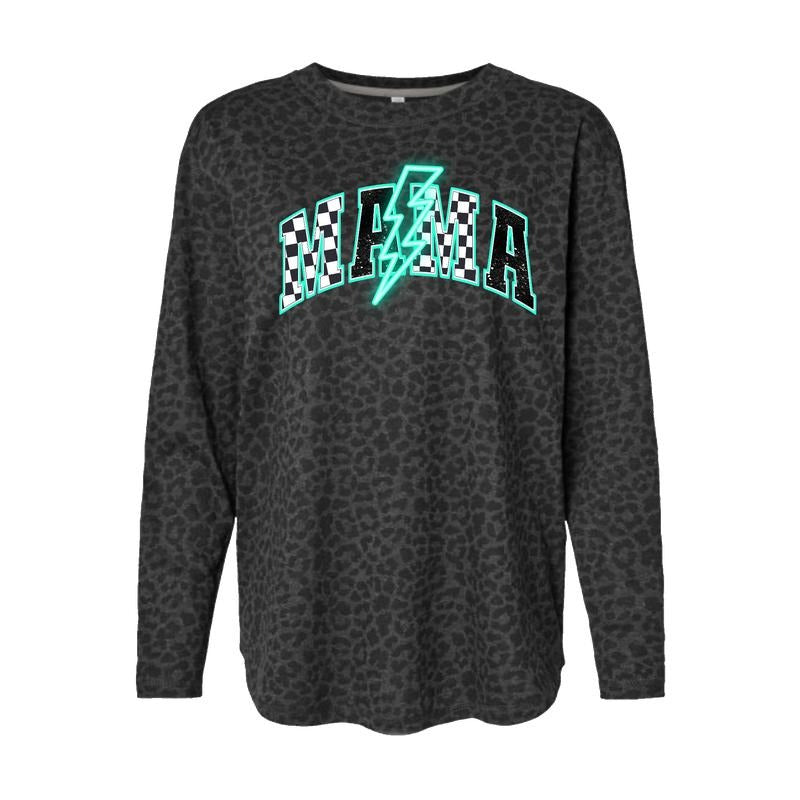 Leopard Print Long Sleeve Relaxed Fit Neon Mama Shirt Hoodie, Sweatshirt | HypeDripTees.com