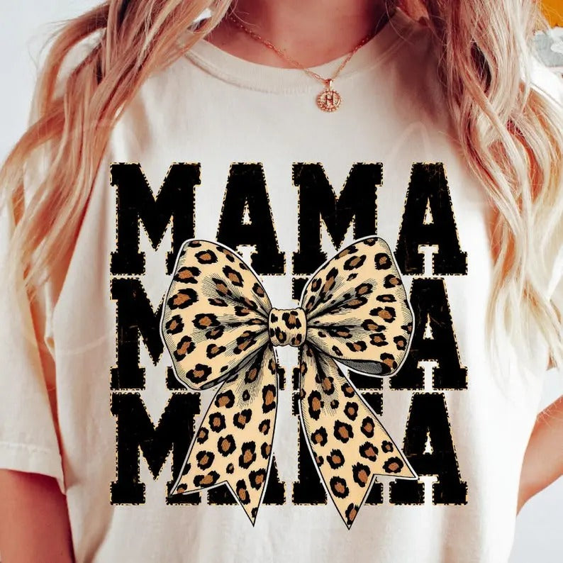 Leopard Print Mama Coquette, Cheetah Bow Mom Life, Trendy Mama T-Shirt Hoodie, Sweatshirt | HypeDripTees.com