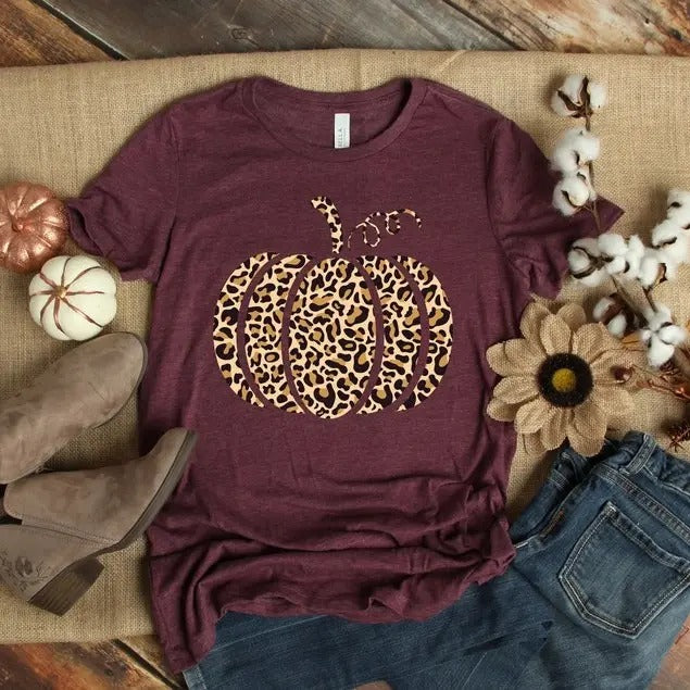 Leopard Pumpkin Shirt, Cheetah Pumpkin Shirt,Thanksgiving, Thankful Tee,Family Matching Sweatshirt Hoodie | HypeDripTees.com
