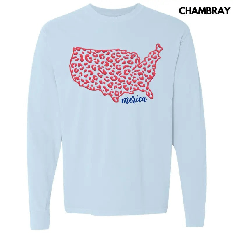 Leopard United States Puff Long Sleeve Comfort Colors T-Shirt Hoodie, Sweatshirt | HypeDripTees.com