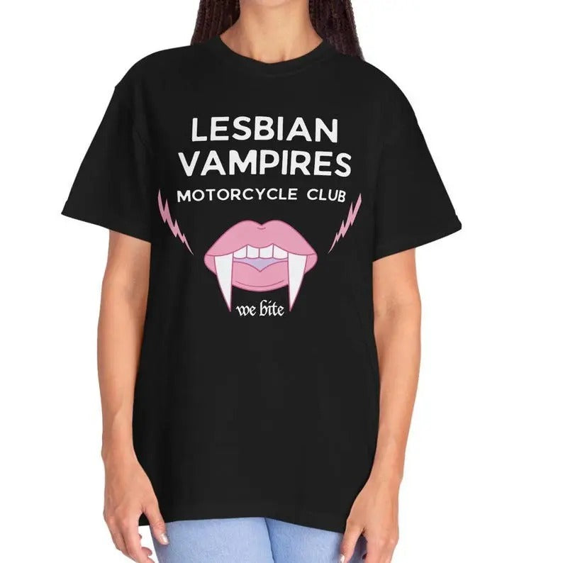 Lesbian Vampires Motorcycle Club - We Bite - Lesbian Vampire Shirt, Lesbian Halloween Hoodie, Sweatshirt | HypeDripTees.com