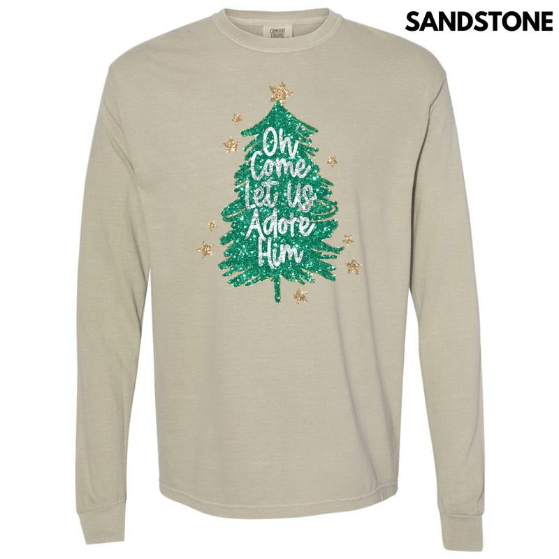 Let Us Adore Him Tree Long Sleeve Comfort Colors T-Shirt 'NLB' Hoodie, Sweatshirt | HypeDripTees.com
