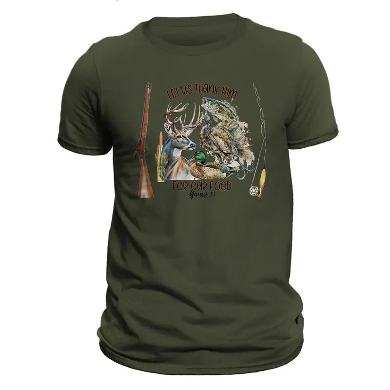 Let Us Thank Him For Our Food Hunting Fishing Men's T-Shirt Casual Classic Hoodie, Sweatshirt | HypeDripTees.com
