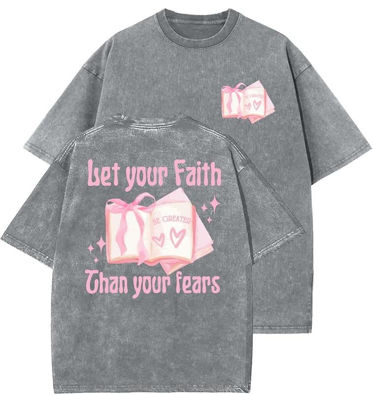 Let Your Faith Than Your Fears Unisex Washed T-Shirt, Christian Tshirts, Vintage 90s Graphic Tee, Gift Top Womenswear...