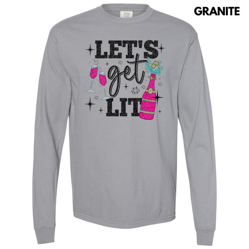 Let's Get Lit Faux Glitter Long Sleeve Comfort Colors T-Shirt Hoodie, Sweatshirt | HypeDripTees.com