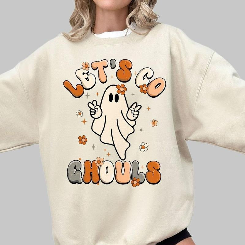 Let's Go Ghouls Sweatshirt, Shirt For Women, Retro Fall T-shirt, Ghost Fall Sweatshirt, Cute Ghost Fall Shirt, Vintage...