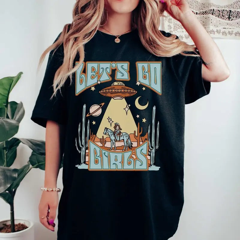 Let's Go Girls Unisex Shirt, Cosmic Cowgirl Vintage Nashville Bachelorette T-Shirt, Quirky Funny Bachelorette Retro...