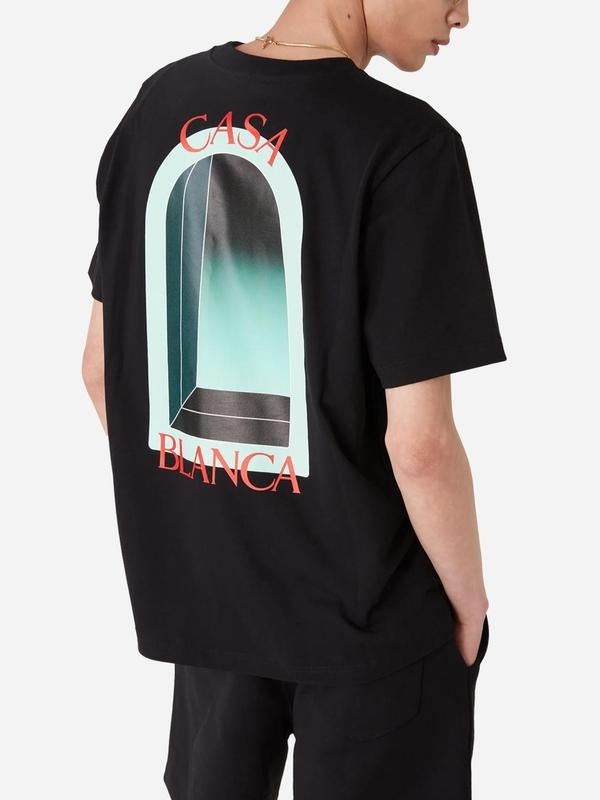 Letter Casablanca Print Street Style Short Sleeve T-Shirt, Comfortable Loose-Fit Sportswear, Perfect for Daily Wear and...