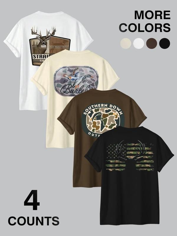 Men's Plain / Letter Graphic Round Neck Tee, Loose Casual Short Sleeve T-shirt for Summer, Men's Top for Daily Wear...