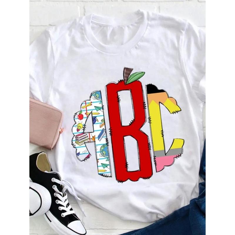 Letter Pattern Printed T-Shirt Casual Round Neck Short Sleeve Shirt Spring And Summer Casual Fashion Women'S Top T-Shirt...