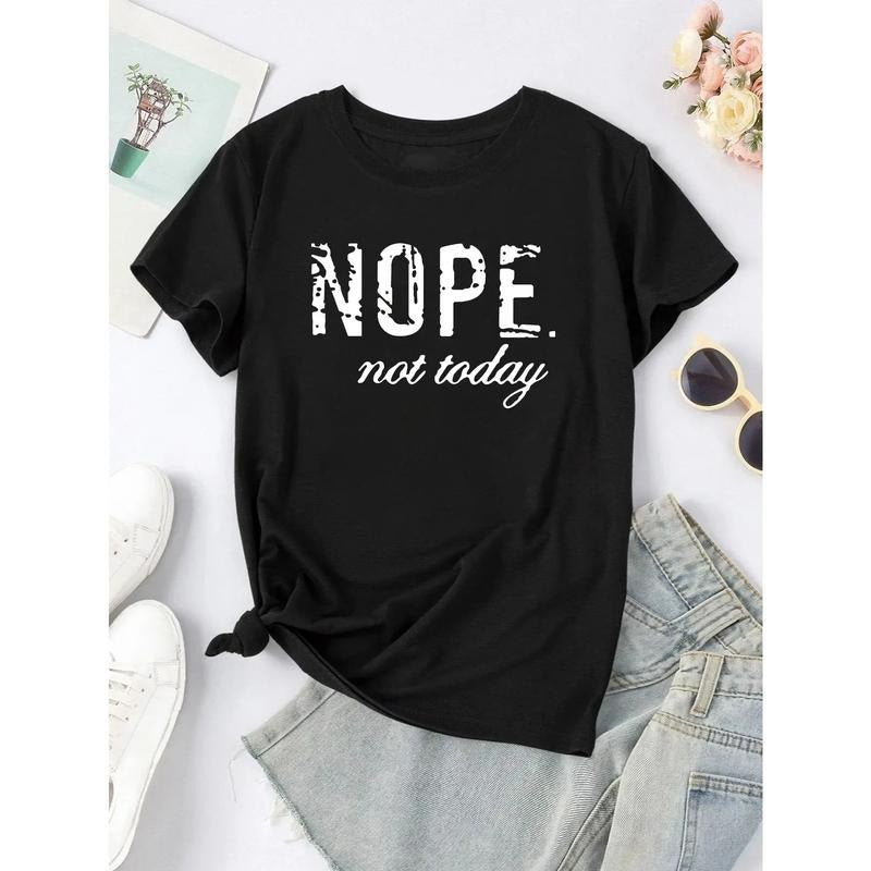 Letter Print Graphic T-Shirt Cute Short Sleeve Crew Neck Shirt Casual Every Day Tops Women's Clothing Hoodie, Sweatshirt