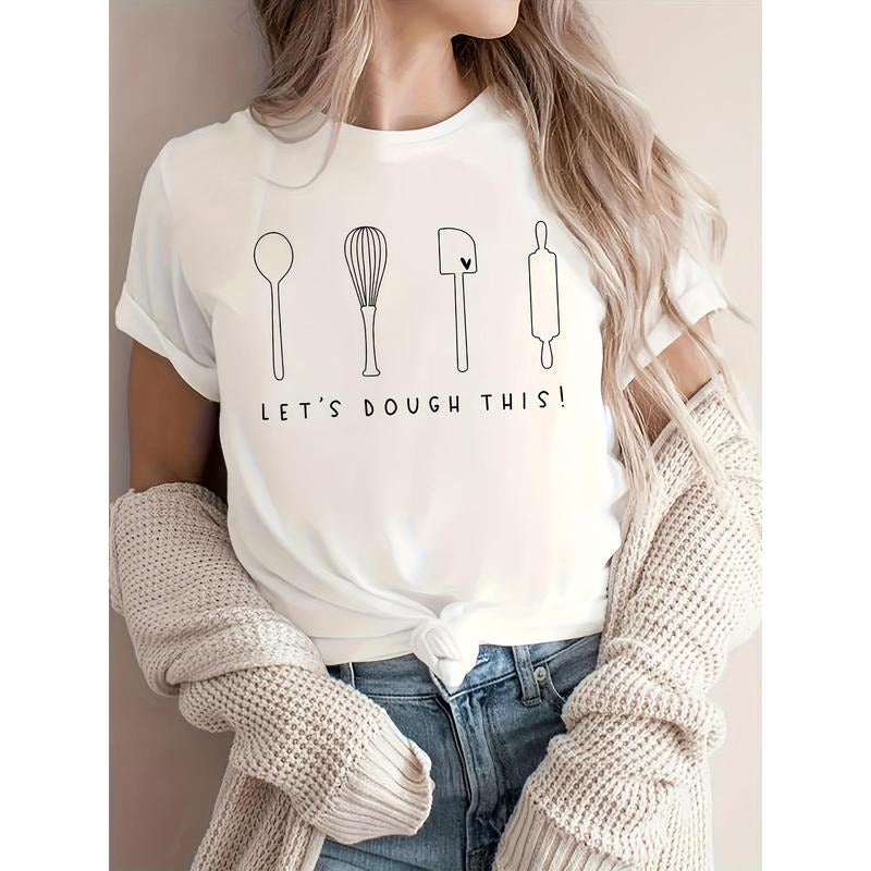 Letter Print T-shirt, Short Sleeve round Neck Casual Top Summer and Spring, Women's Clothing Hoodie, Sweatshirt