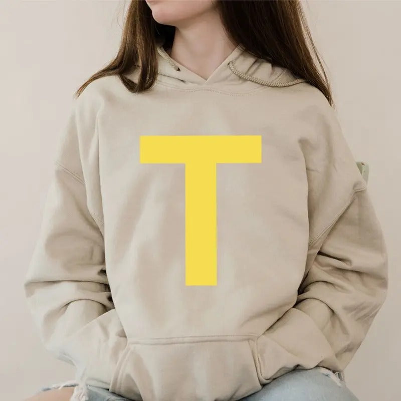 Letter T, Funny Hoodie Casual Street Style Fleece Fabric Pullover Hooded Sweatshirt for Women for Men, Perfect Gift T-Shirts