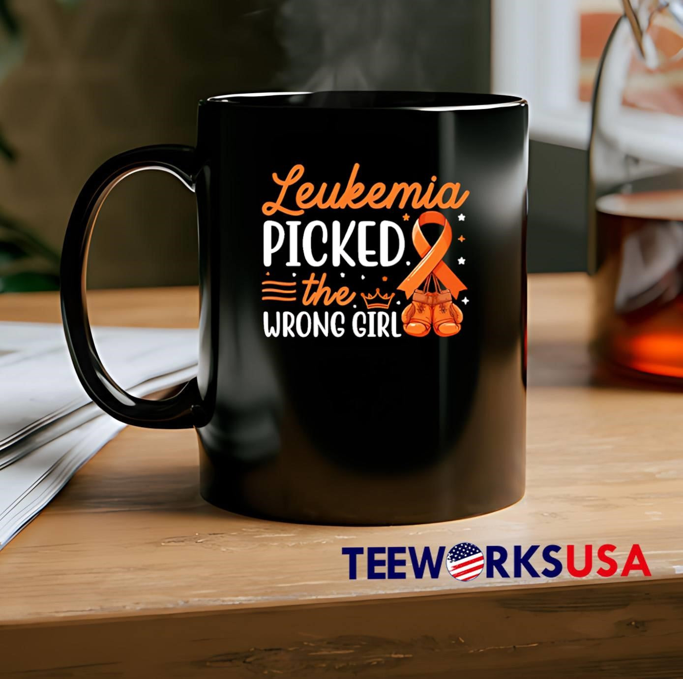 Leukemia Fighter Apparel Picked the Wrong Girl Boxing Orange Ribbon T-Shirt
