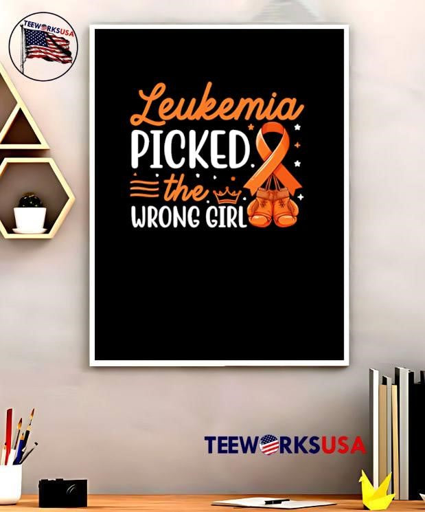 Leukemia Fighter Apparel Picked the Wrong Girl Boxing Orange Ribbon T-Shirt