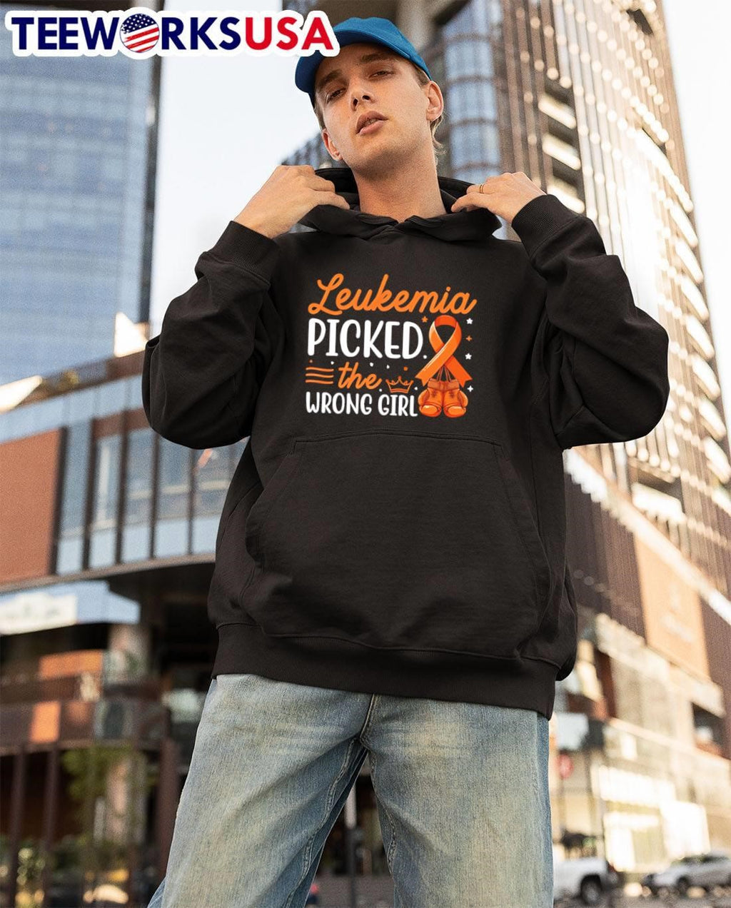 Leukemia Fighter Apparel Picked the Wrong Girl Boxing Orange Ribbon T-Shirt