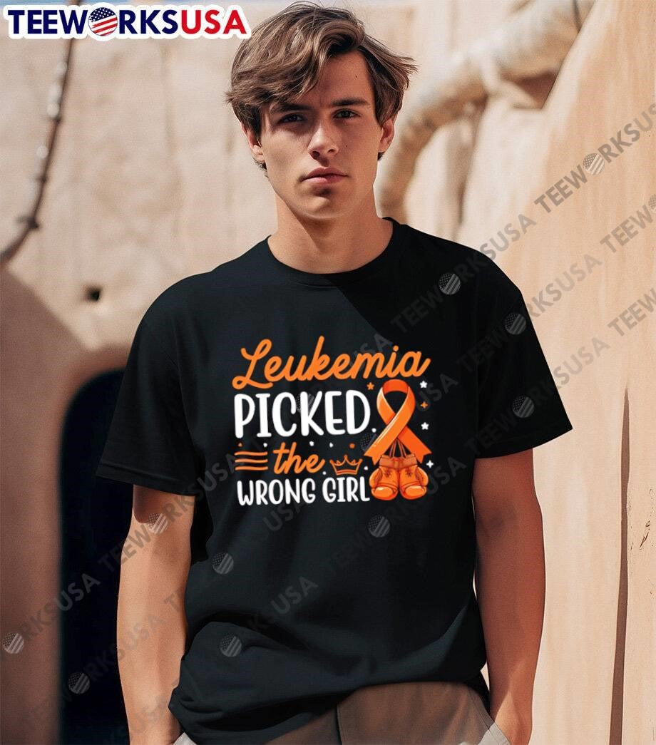Leukemia Fighter Apparel Picked the Wrong Girl Boxing Orange Ribbon T-Shirt