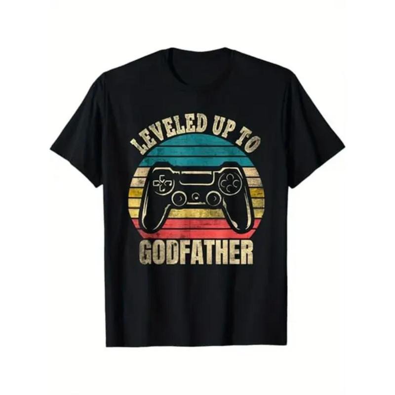 Leveled up to Godfather Video Gamer Gaming Father's Day Dad T-Shirt, 100 Cotton, Halloween Thanksgiving Christmas Gift...