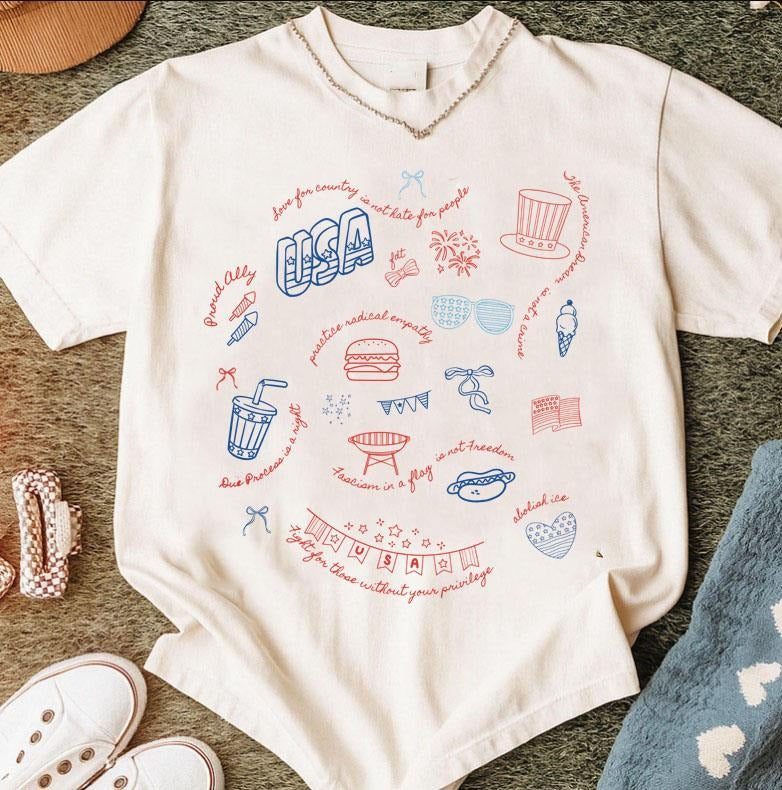 Liberal Fourth Of July Doodle Shirt, Liberal Patriotic T-Shirt, Secret Subtle Message American Fourth of July Shirt, Love...