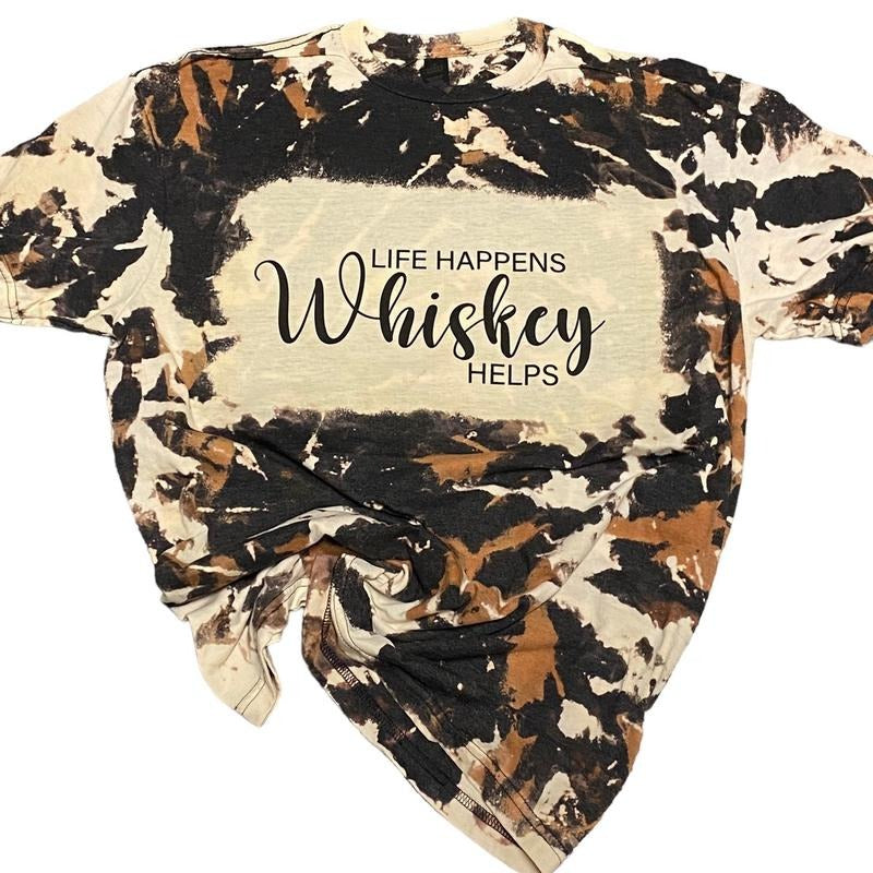 Life happens, whiskey helps bleached shirt Hoodie, Sweatshirt | HypeDripTees.com