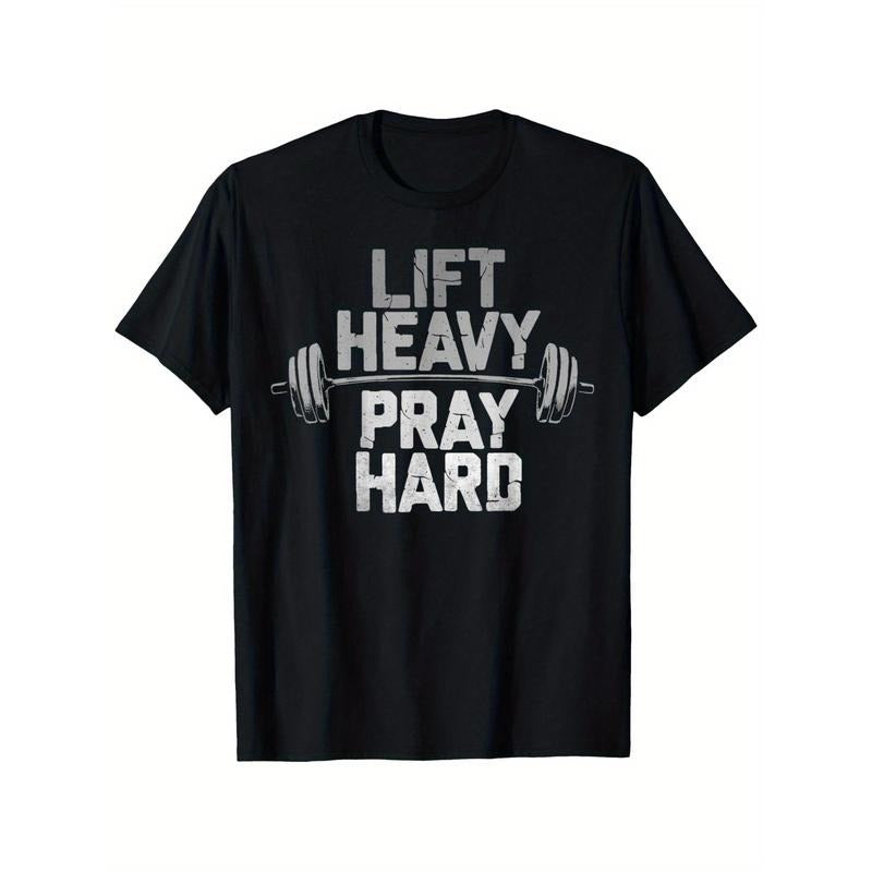 Lift Heavy Pray Hard" Men's 100% Cotton T-Shirt - Fun Gym & Bodybuilding Print, Crew Neck, Short Sleeve - Perfect for...