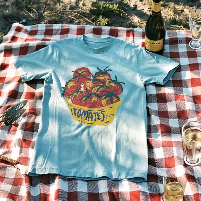 Light Blue Vibrant Tomato Basket Artistic Hand Drawn Casual Statement Comfortable Summer Unique Picnic T-Shirts, Hoodie, Sweatshirt