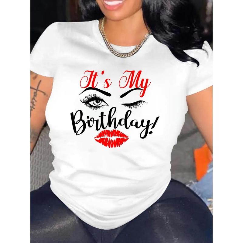 Lip & Letter Print Crew Neck T-Shirt, Casual Short Sleeve Top For Spring & Summer, Women's Clothing Hoodie, Sweatshirt