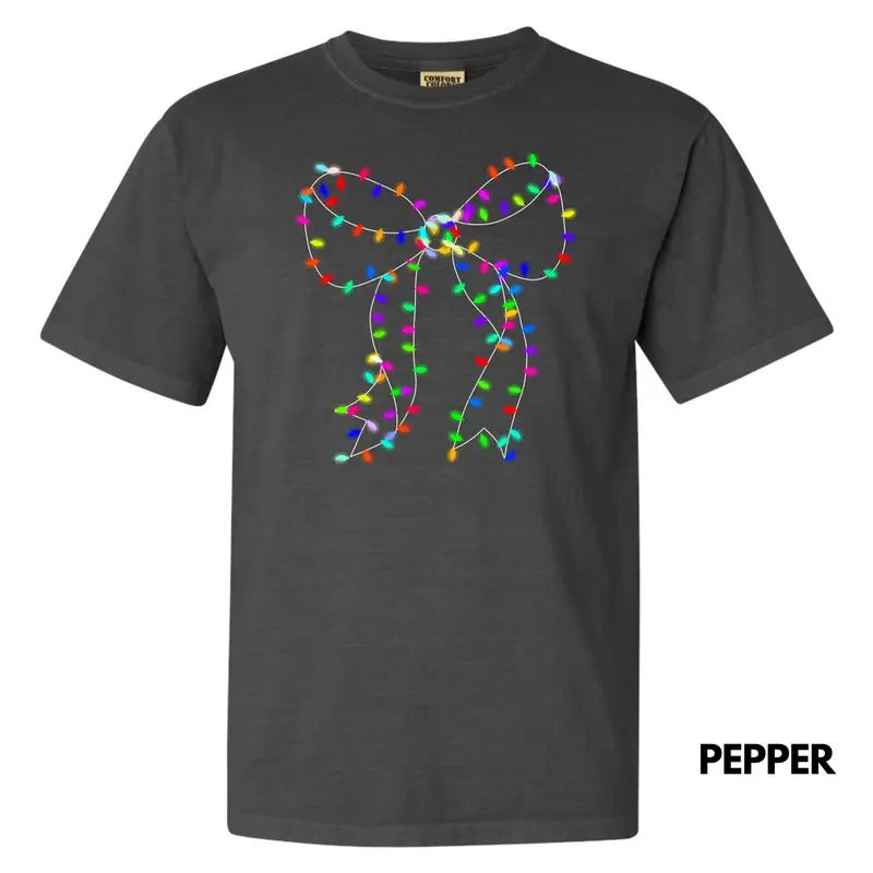 Lit Holiday Bulb Bow Comfort Colors T-Shirt 'NLB' Hoodie, Sweatshirt | HypeDripTees.com