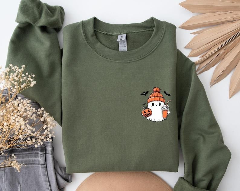 Little Ghost Ice Coffee Shirt, Ghost Sweatshirt, Halloween Tee, Cute Ghost Shirt, Little Ghost Ice Coffee  T-shirt,...