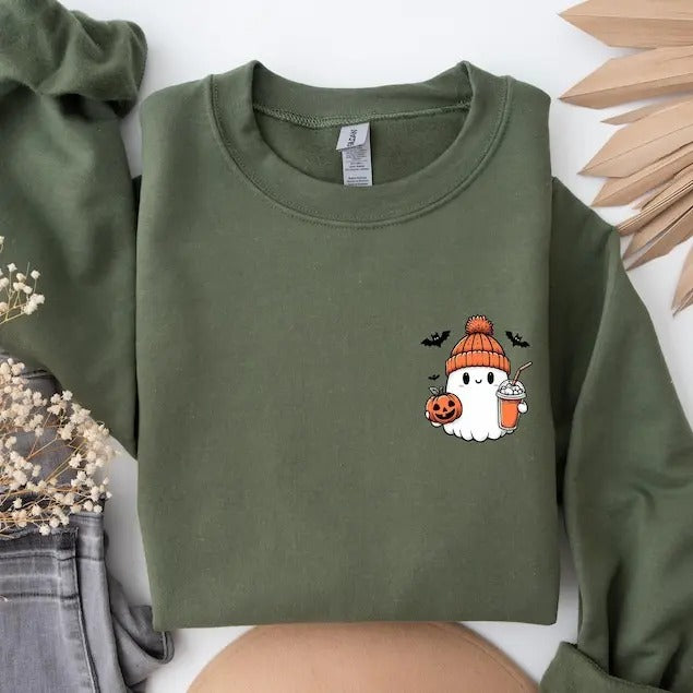 Little Ghost Ice Coffee sweatshirt, Ghost Sweatshirt, Halloween Tee, Cute Ghost sweatshirt, Little Ghost Ice Coffee Hoodie