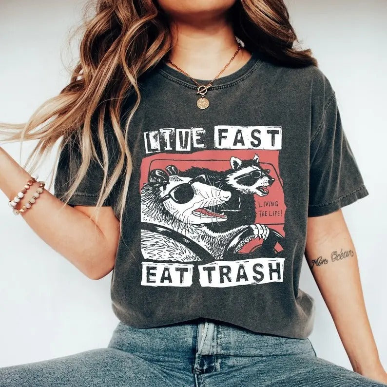 Live Fast Eat Trash Comfort Colors T-shirt, Racoon Meme Tee, Funny Racoon Sweater, Funny Trash Panda Shirt, Racoon Shirt,...