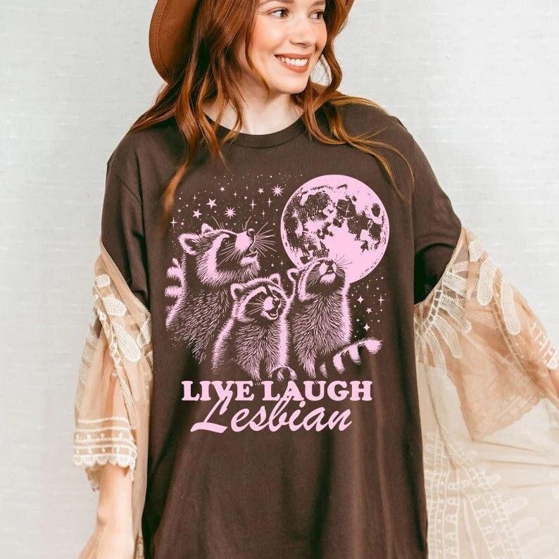 Live Laugh Lesbian Funny Lesbian Shirt Retro Lesbian Shirt Wlw T Shirt Hoodie Sweater Sapphic Shirt Queer Owned Shops...