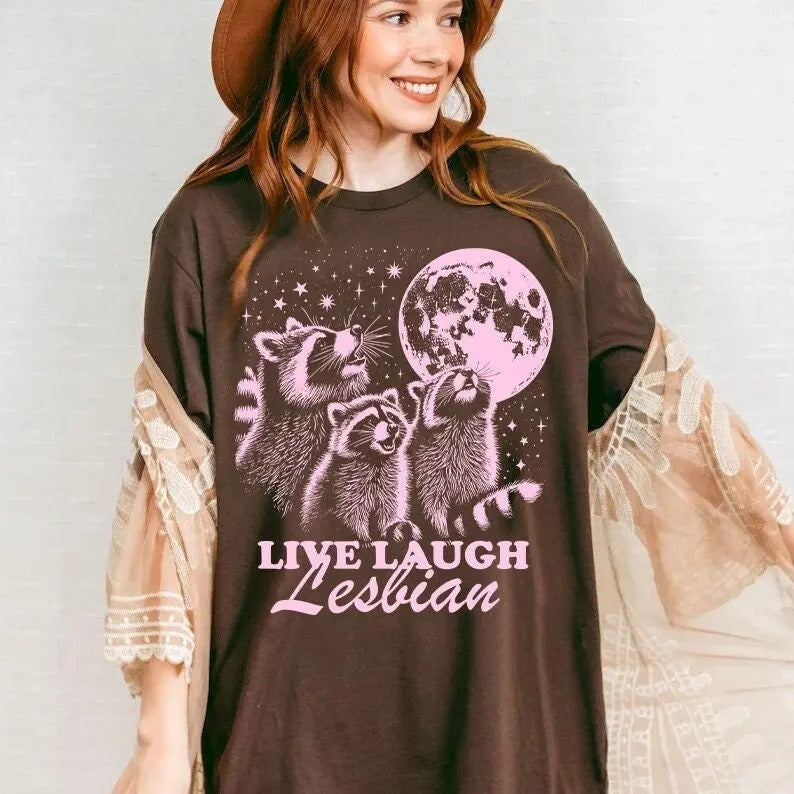 Live laugh lesbian | funny lesbian shirt | retro lesbian shirt | wlw t shirts | sapphic shirt | queer owned shops | femme...