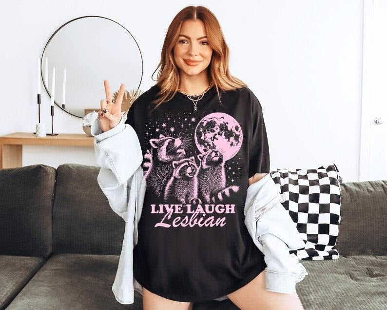 Live laugh lesbian | funny lesbian shirt | retro lesbian shirt | wlw t shirts | sapphic shirt | queer owned shops | femme...