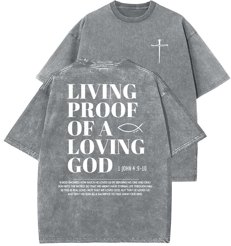 Living Proof Of A Loving God Unisex Washed T-Shirt, Christian t shirts, Vintage 90s Graphic Tee, Gift Top Womenswear...