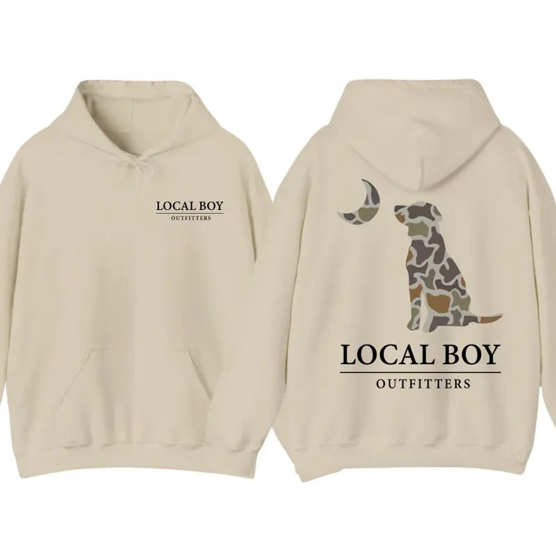 Local Boy Outfitters Camo Dog 2 Sided Hoodie T-Shirt, Gift For Men, Trendy Shirt Sweatshirt | HypeDripTees.com