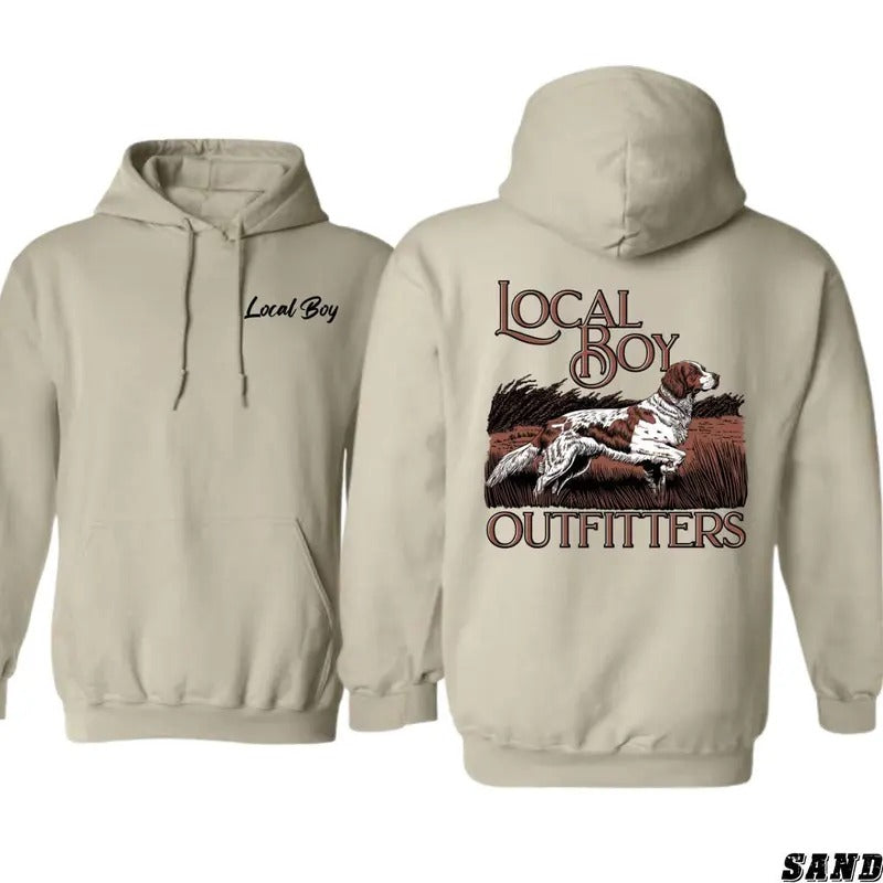 Local Boy Outfitters Hoodie Sweatshirt T-shirt, Classic Hunting Dog Graphic for Outdoor Enthusiasts Tops | HypeDripTees.com