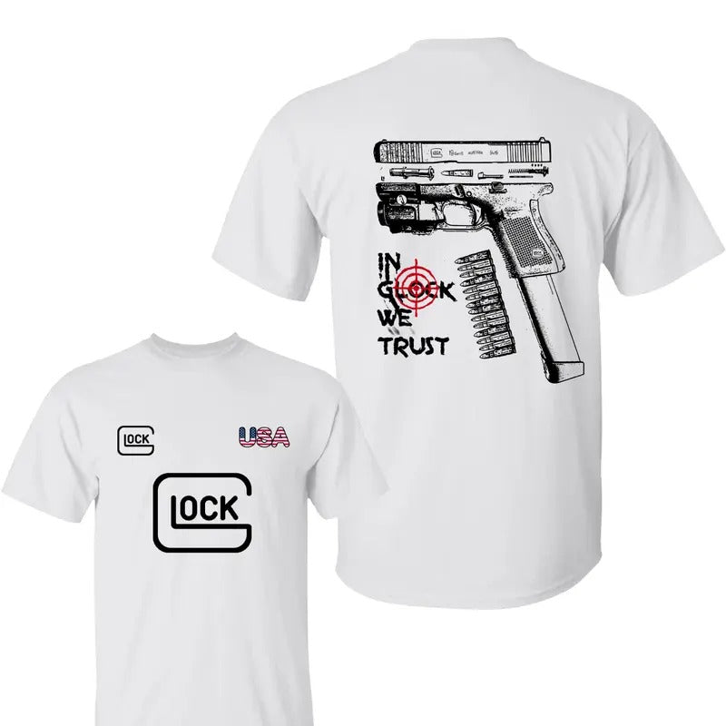 Lock USA 2 Side T-Shirt, In Glock We Trust Shirt, Sarcastic Graphic Tee, Unisex Classic Cotton Tee All Sizes, For Him,...