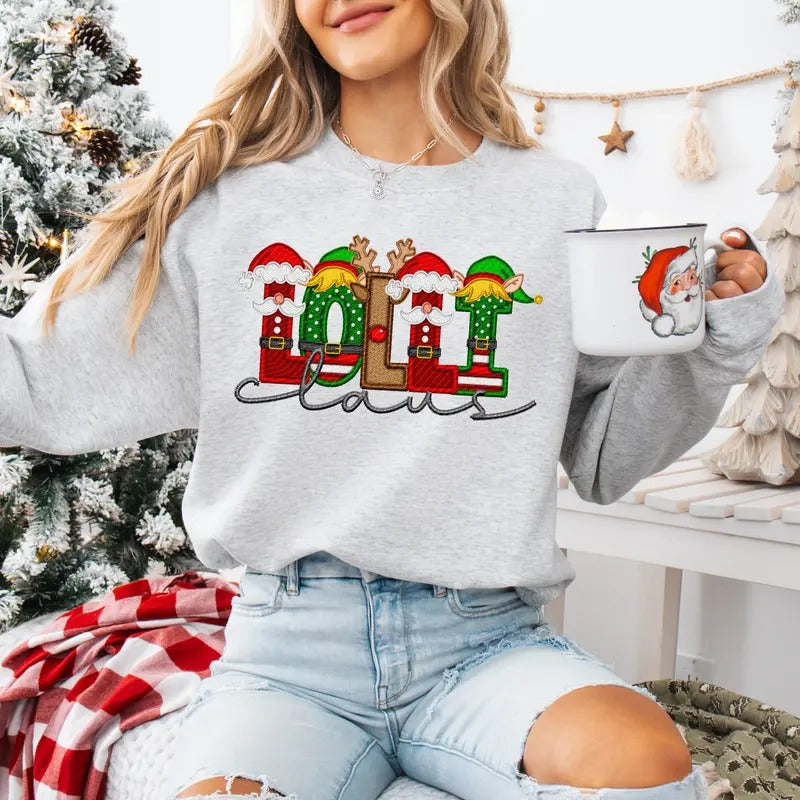 Lolli Claus Faux Embroidery Sweatshirt T-Shirts, Hoodie | HypeDripTees.com