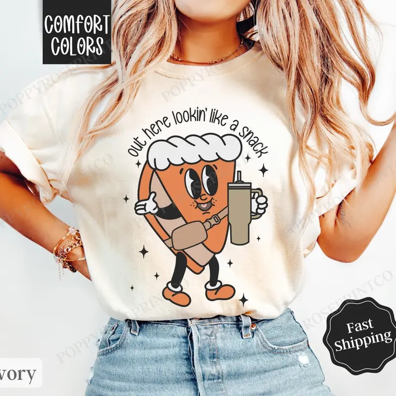 Looking Like A Snack Shirt Comfort Colors, Funny Thanksgiving TShirt, Pumpkin Pie Shirt, Fall Womenswear Oversized...