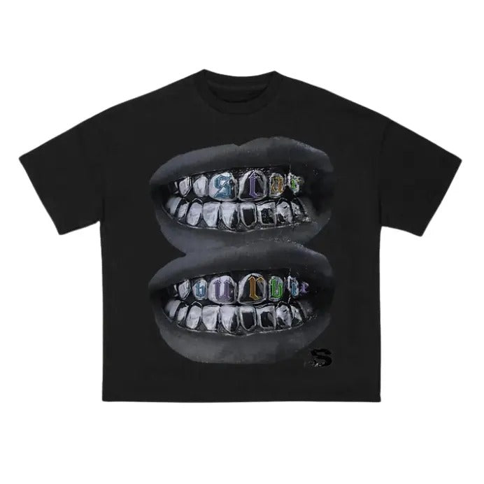 Loose Lip Print Graphic Cotton T-Shirt, Grillz Tshirt, Sweatshirt, Hoodie Gift For Women Top Womenswear Underwear Humen...