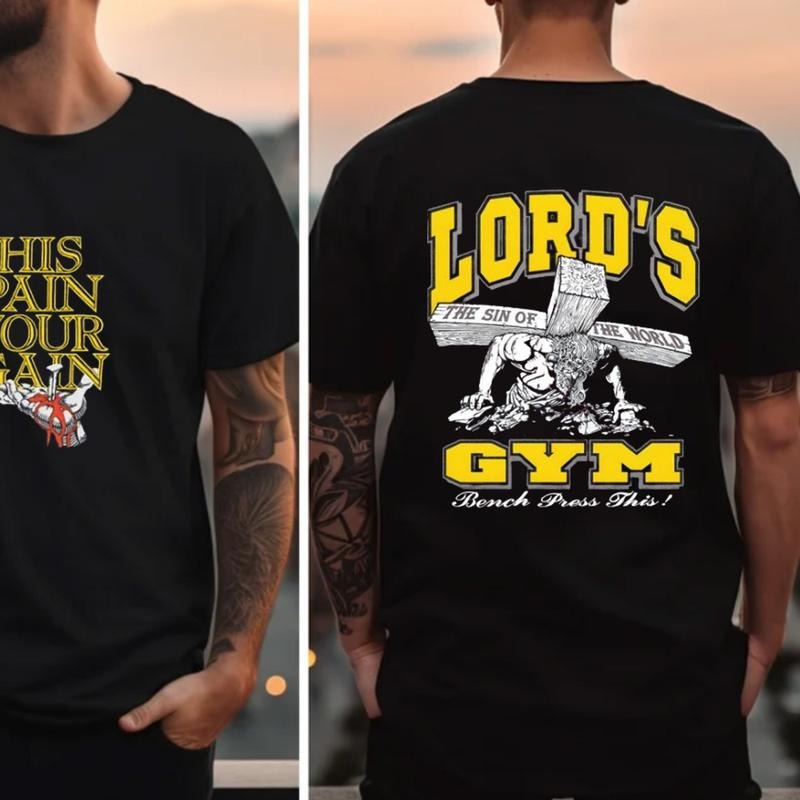 Lord's Gym Bench Press This 2 Sided Tee Pure Cotton Casual Street Style Crew Neck Short Sleeve T-Shirt Tops Trendy for...