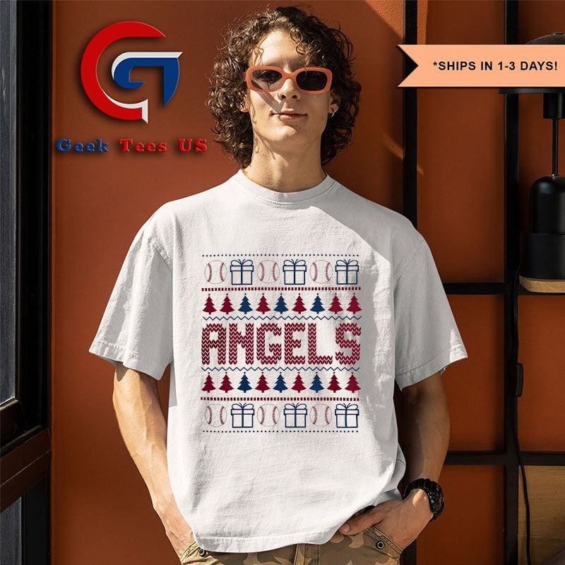 Los Angeles Angels baseball trees presents ugly Christmas 2025 shirt