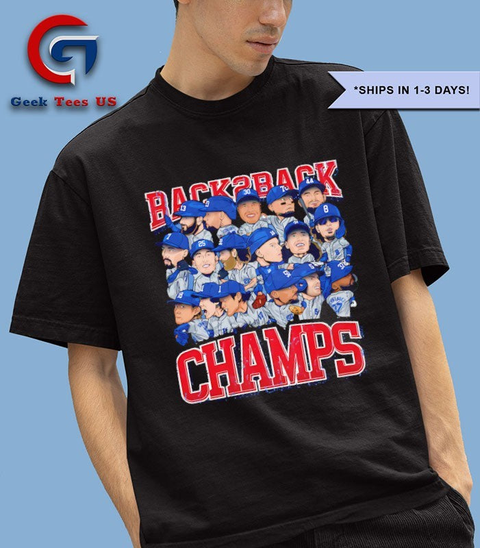 Los Angeles Dodgers Baseball Back 2 Back Champions 2025 caricature shirt