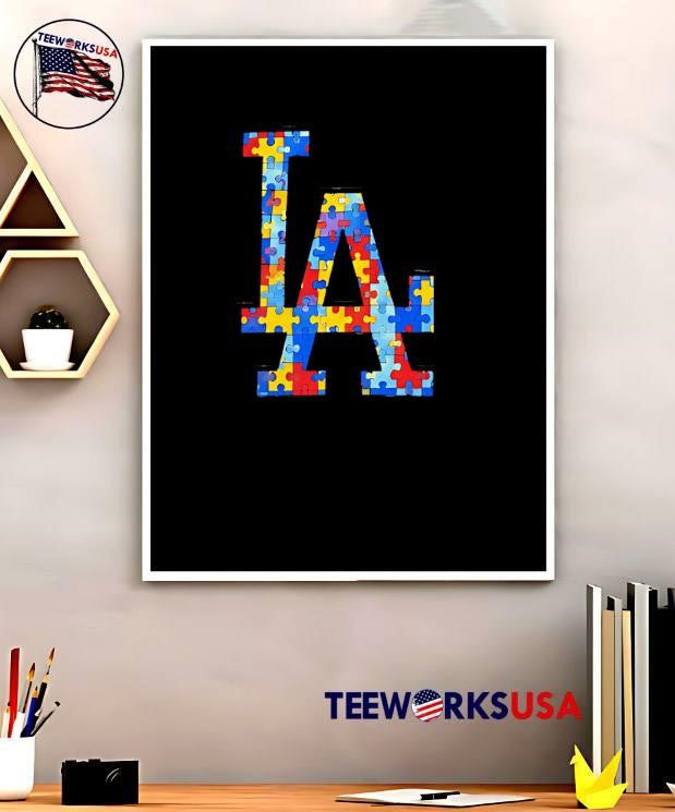 Los Angeles Dodgers Puzzle Logo LA T-Shirt