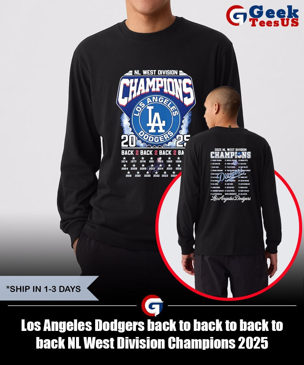 Los Angeles Dodgers back to back to back to back NL West Division Champions 2025 shirt