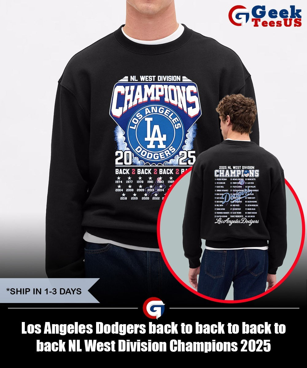 Los Angeles Dodgers back to back to back to back NL West Division Champions 2025 shirt