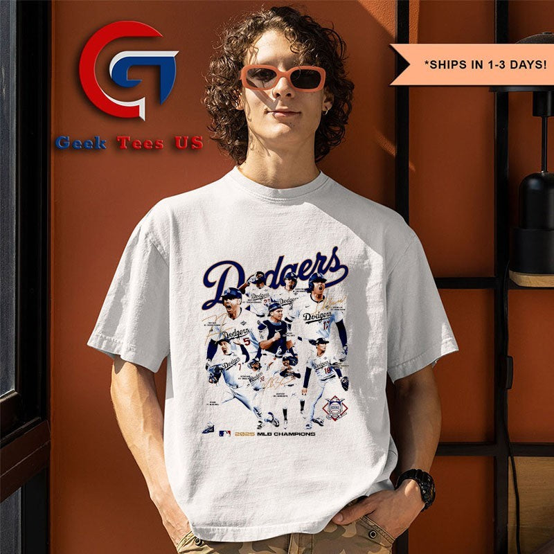 Los Angeles Dodgers baseball back to back 2025 MLB Champions signature t-shirt