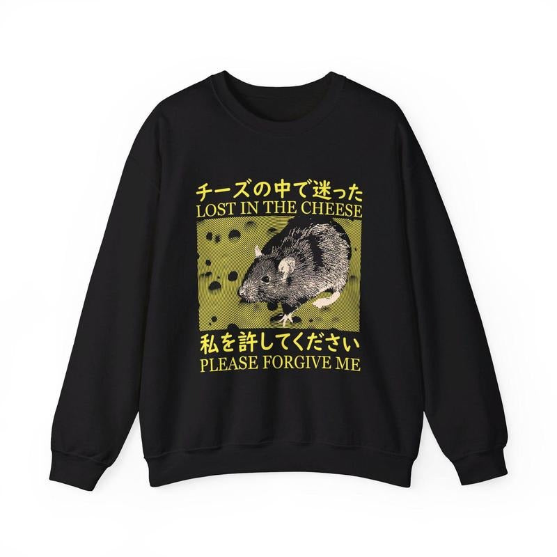 Lost in the Cheese Rat Crewneck Sweatshirt T-Shirts, Hoodie | HypeDripTees.com