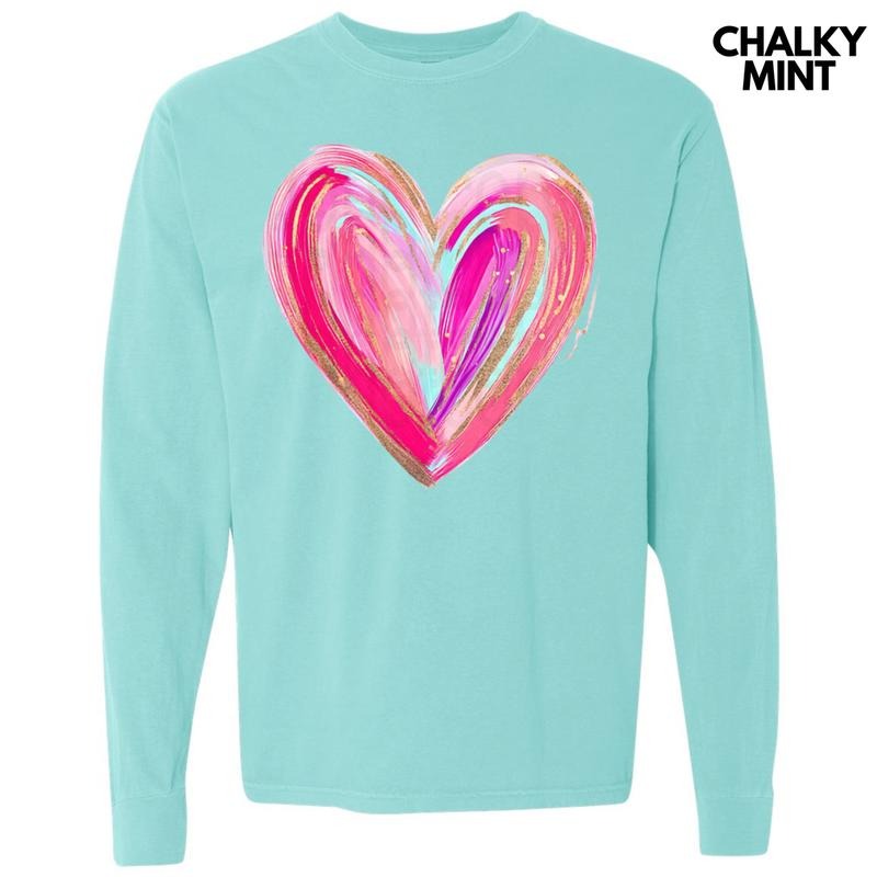 Love Brushstroke Heart Long Sleeve Comfort Colors T-Shirt Hoodie, Sweatshirt | HypeDripTees.com